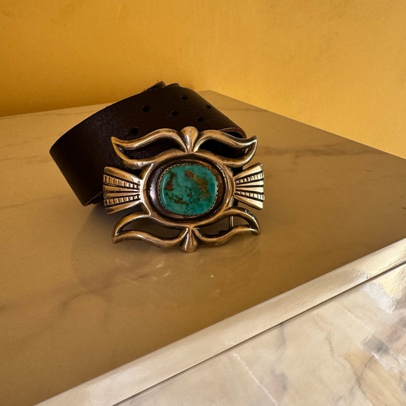 Navajo Buckle on  Leather Belt